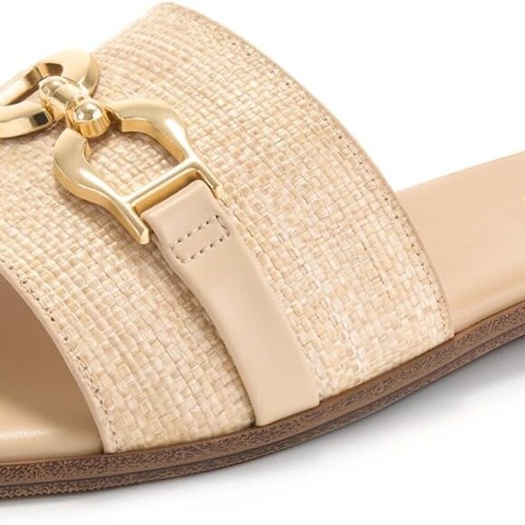 Women's Flat Sandals Leather Open Toe Square Toe Slip On Summer Comfort - Picture 1 of 7